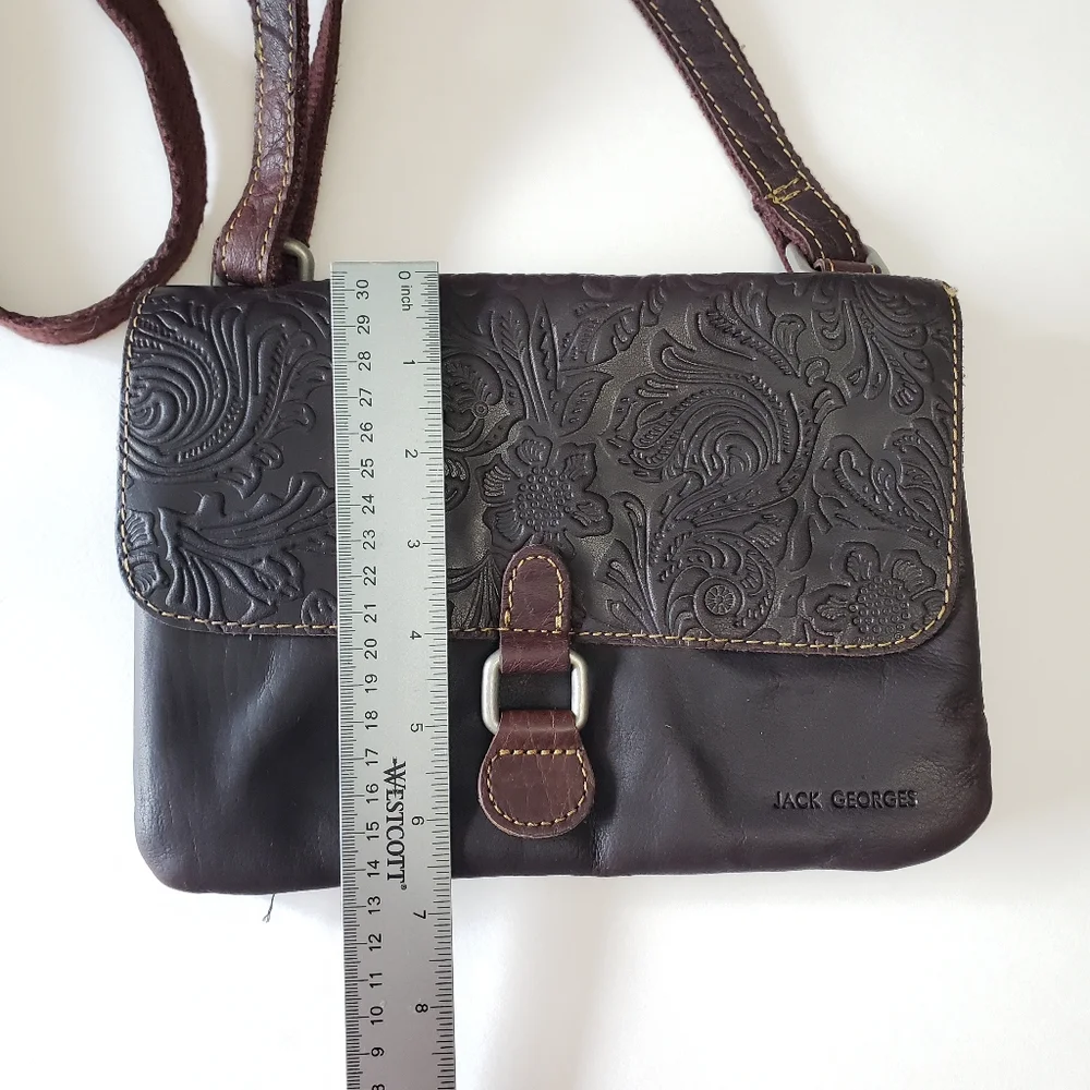 Jack Georges Brown Genuine Leather Crossbody Purse with adjustable strap - Picture 3 of 14